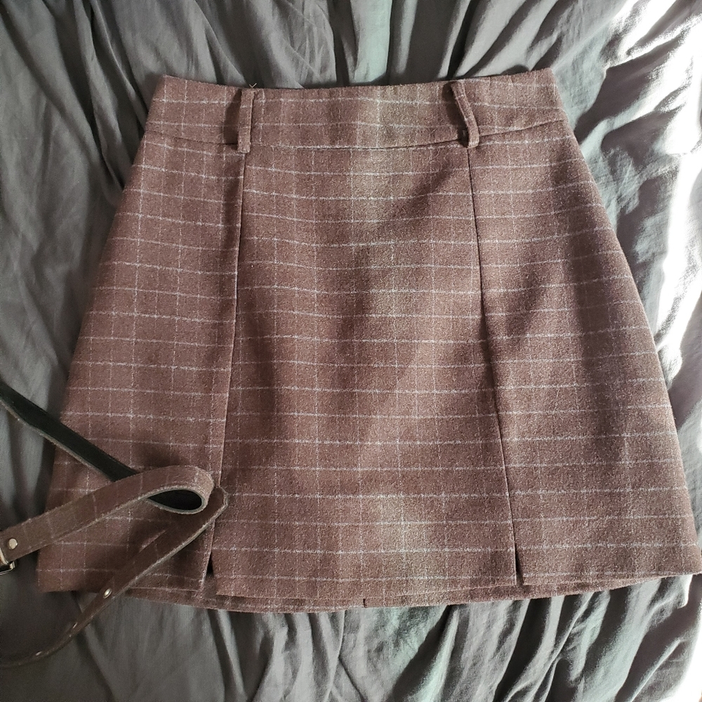Woolen Mauve Plaid A Line Skirt